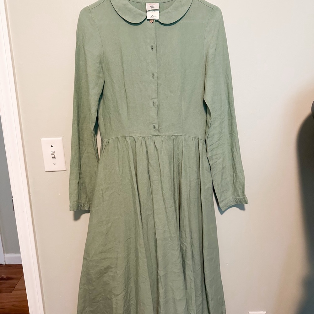 Son de Flor Classic Mint Green Long Sleeve Linen Dress